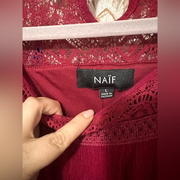 Boho Wine Red 3/4 Sleeve Lined Dress Sz L - Picture 2 of 4